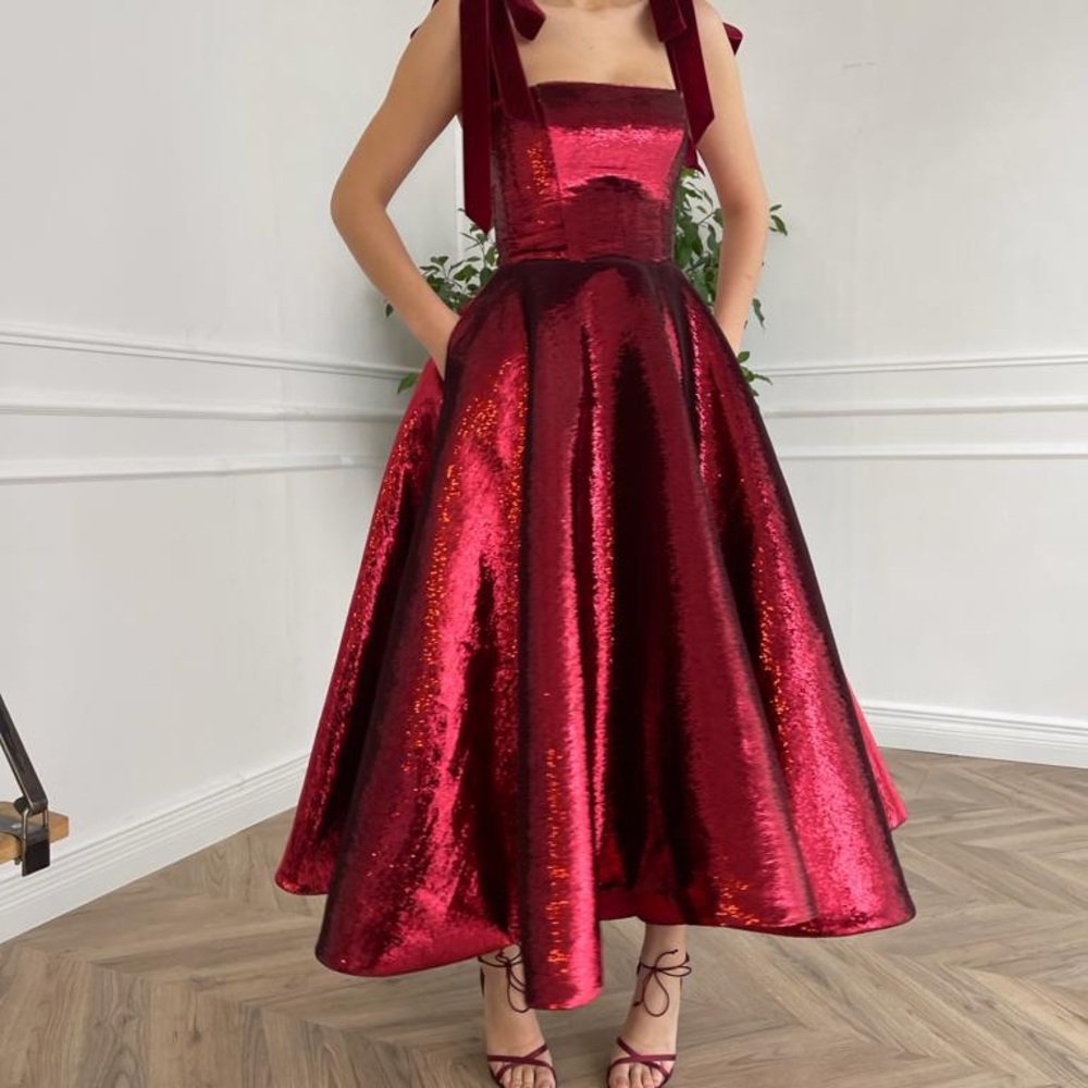 Teuta Matoshi Forever Carmine Burgundy Sequin Midi Dress - Picture 3 of 10